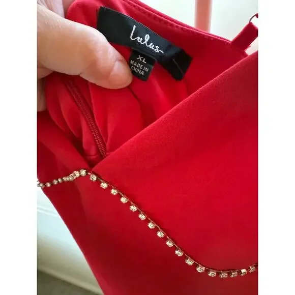 Lulus Red Mini Dress Y2K Glam rhinestones size XL Homecoming Date Party 90s - Picture 3 of 9